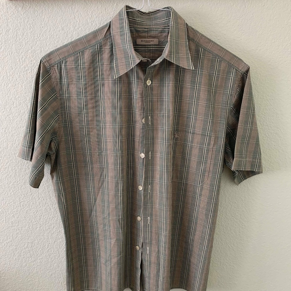 Burberry London Plaid Green Short Sleeve Button Up